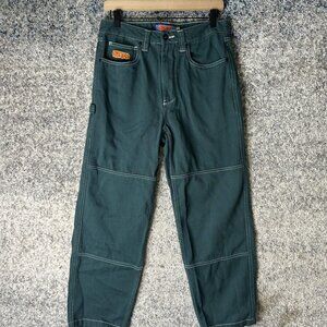 Empyre Relax Pants Mens 28x27 Green Carpenter Denim Relaxed Fit Workwear Logo